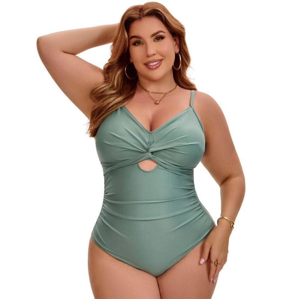 Women Plus Size 1 Piece Bikini High Waisted Beach Swimwear Army Green